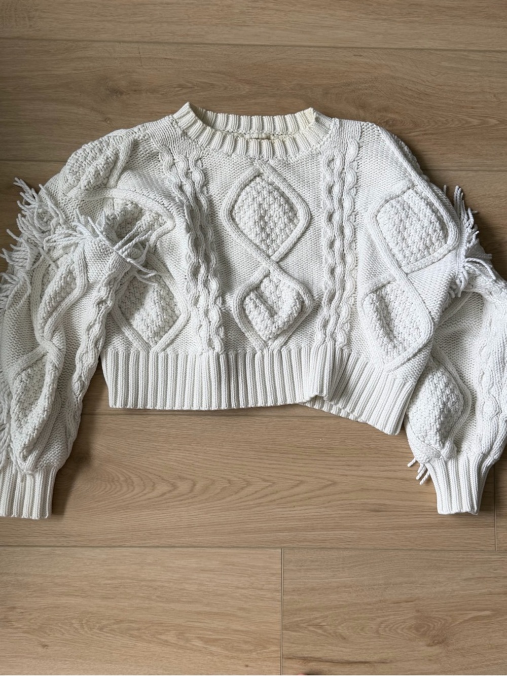 Line and Dot Women’s Cable Knit Fringe Jasper Sweater